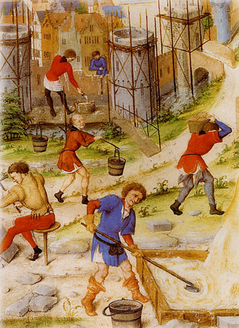 Treballadors fortificant una ciutat. Segle XIV