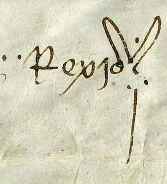 Signatura del rei Joan I el Caçador (1350 - 1396)