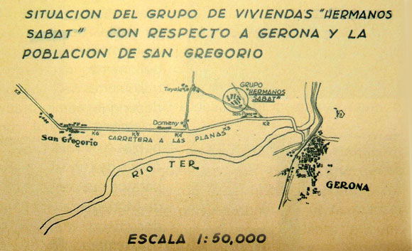 Plà:nol de situació del grup Germans Sàbat respecte de la Girona dels anys seixanta del segle XX