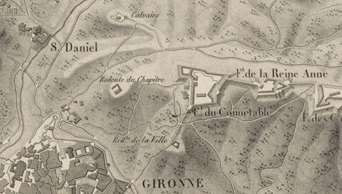 Detall de Plan de Gironne et de ses environs, dessiné par Louis Armand Paulmier. Ca. 1820