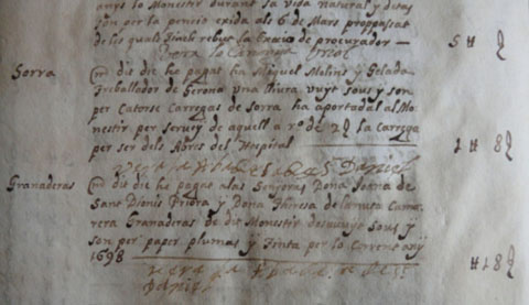 Detall de despesa del llibre d'entrades i sortides del procurador Bernat Castells del monestir de Sant Daniel. 1698-1699