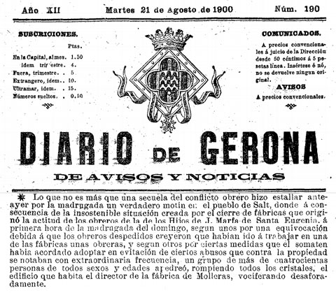 Notícia dels aldarulls a la Marfà l'agost de 1900
