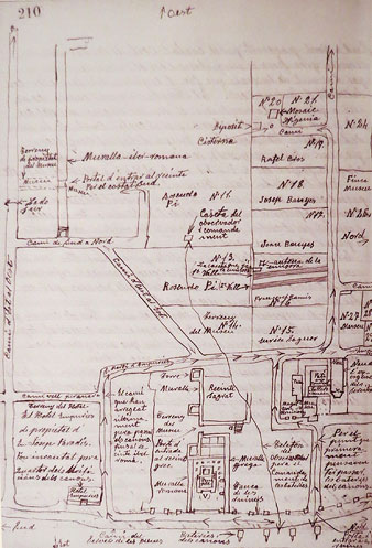Diari manuscrit d'Emili Gandia del dia 15 de desembre de 1936, on explica les vicissituds de la col·locació de les bateries de costa per part de l'exèrcit i la instal·lació de la línea de telèfon i de la caseta d'observació, i comandament i en fa un dibuix de situació