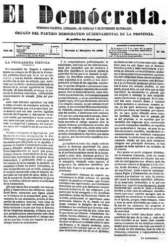 Article 'La verdadera ciencia' publicat al periòdic 'El Demócrata' de l'1 d'octubre de 1882