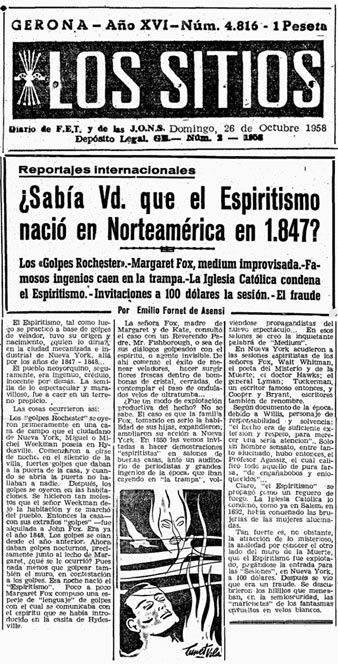 Article publicat al diari 'Los Sitios' del 26/10/1958