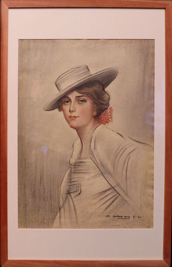 'Retrat de senyora amb barret', a la manera de Ramon Casas. Autor desconegut. 1912. Pastel i carbó sobre paper