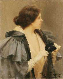 Dona amb antifaç. Romà Ribera i Cirera. Ca. 1887. Oli sobre tela