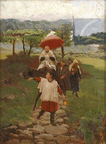 Un combregar a muntanya (esbós). Marià Vayreda i Vila. Ca. 1887. Oli sobre tela