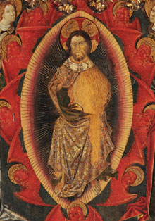 Retaule de Sant Miquel de Castelló d'Empúries. Detall: Crist envoltat de la cort celestial. Joan Antigó, Honorat Borrassà. 1448