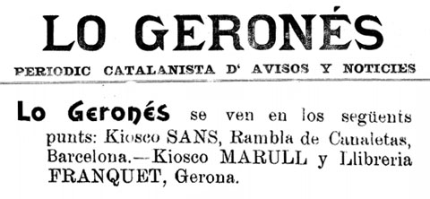 Anunci publicat al diari 'Lo Geronés'
