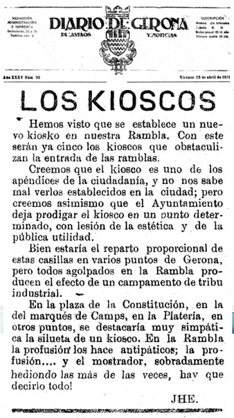Article publicat al 'Diario de Gerona de Avisos y Noticias'. 22/4/1921