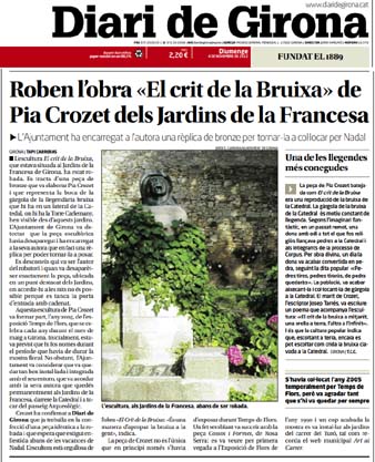 Robatori de l'escultura 'El Crit de la Bruixa', de Pia Crozet. Article publicat al 'Diari de Girona' el 4/11/2012