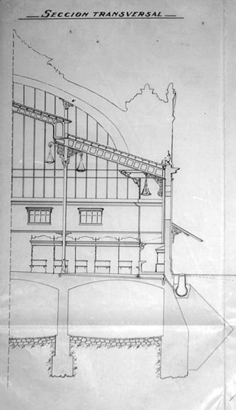 Secció transversal del Mercat, segons el projecte elaborat per l'arquitecte Maggioni. 1929
