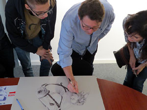 Exposició 'El procés a punta de Bic', dibuixos de Jordi Magrià a la Casa de Cultura de Girona