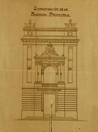 Detall de la façana principal de l'edifici de Correus, 1916