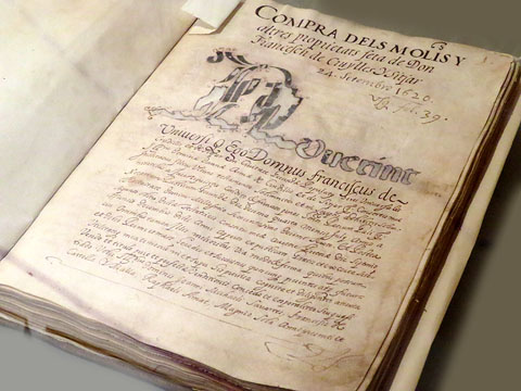 Acta de compra del domini útil de ls sèquia Monar i dels molins del Monar per part del municipi de Girona. Llibre d'actes del rec Monar. 24 de setembre 1620
