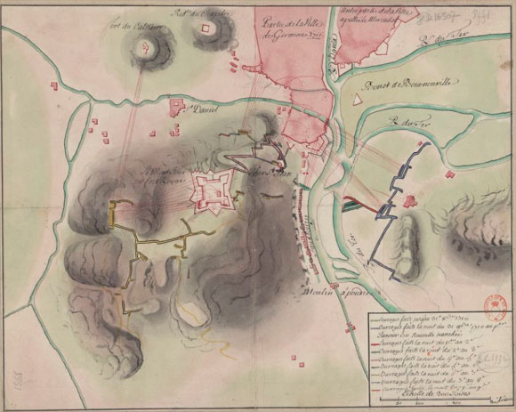 Plan des Attaques et de Partie de la Ville de Gironne, 1711