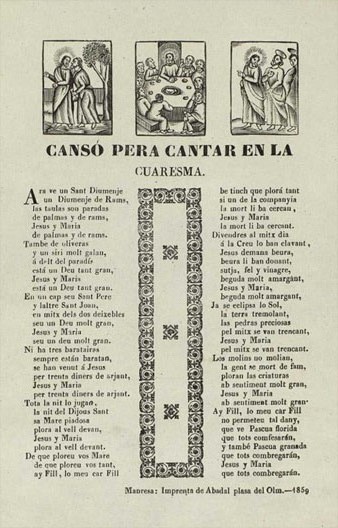 Cançó pera cantar en la Cuaresma. 1859