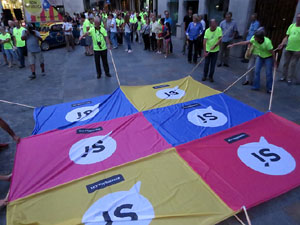 11 de setembre 2017. Assaig de la manifestació de la Diada al carrer Ciutadans i la plaça del Vi
