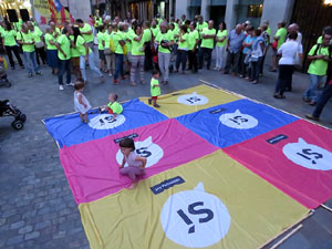 11 de setembre 2017. Assaig de la manifestació de la Diada al carrer Ciutadans i la plaça del Vi