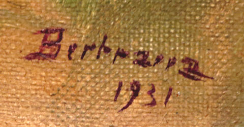 Signatura de Prudenci Bertrana a la pintura Paisatge de 1931