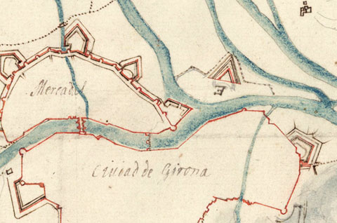 Detall de 'Plan de l'enceinte fortifiée de Gironne'. 1710