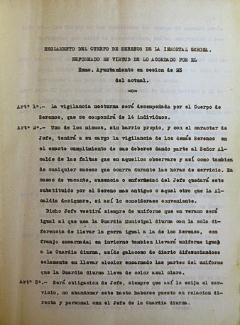 Reglament del cos de serenos de la ciutat de Girona. 1926