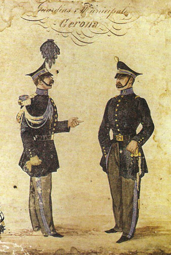 Dibuix original de la vestimenta de gala de la Guàrdia Municipal en el moment de la seva creació. 1856