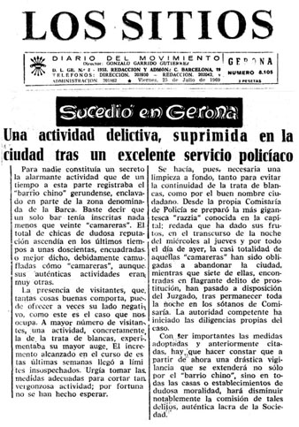 Premsa. Acció policial al 'Barri Xino'. Los Sitios, 25 de juliol de 1959