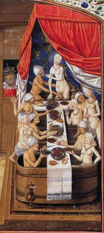 Banys públics del segle XV, compartits per homes i dones, i on eren habituals les pràctiques sexuals
