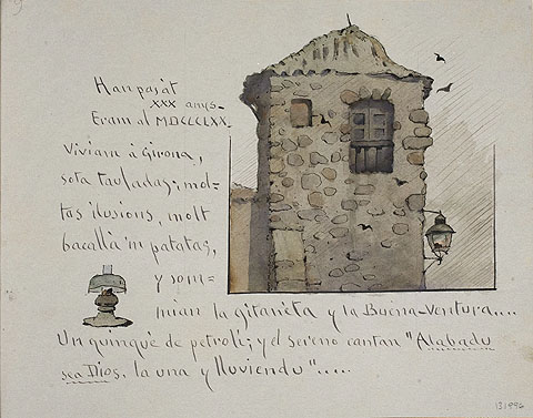 'Viviam a Girona'. Memòries d'un Katufol. Modest Urgell. Ca. 1900. Còdex hològraf fet amb tinta a la ploma i aquarel·la sobre paper