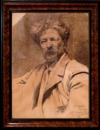 Retrat del pintor Modest Urgell. Agustí Robert Surís. Ca. 1889. Carbó sobre paper