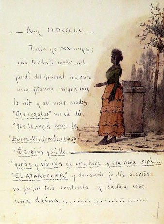 La gitaneta o memòries d'un Katufol. Modest Urgell. Ca. 1915. Còdex hològraf fet amb tinta a la ploma i aquarel·la sobre paper. 27,8 x 23,4 x 1.2 cm