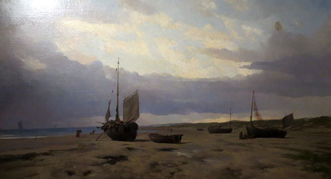 Barques a la platja, Berck. Modest Urgell. Ca. 1868-1872. Oli sobre tela