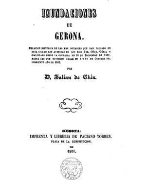 Portada de 'Inundaciones de Gerona'. Julián de Chía. 1861