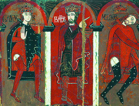 Els Reis d'Orient. Detall del frontal d'altar de Sant Vicenç d'Espinelves (Osona). 1187
