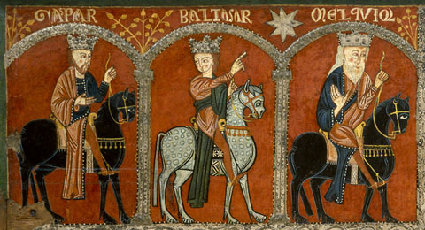 Els Reis d'Orient. Detall del frontal de l'altar de Mosoll. Taller de La Seu d'Urgell. Ca 1200