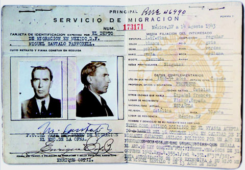 Targeta d'identificació de Miquel Santaló emesa pel Servei de Migració de Mèxic el 14 d'agost de 1943