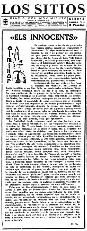 Article publicat al diari 'Los Sitios de Gerona' del 28/12/1967