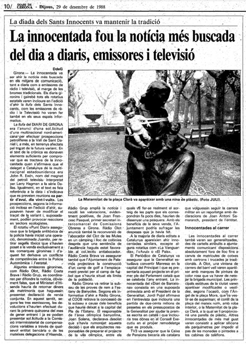 Les innocentades dels mitjans de comunicació gironins del 1988