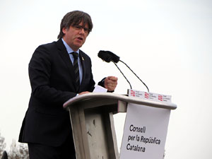 Acte del Consell per la Rep&uacute;blica Catalana a Perpiny&agrave; amb el President Carles Puigdemont i els consellers Clara Ponsat&iacute; i Toni Com&iacute;n