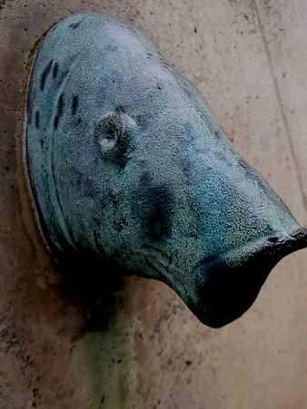 Cap de carpa de l'Onyar, de bronze, a la banda de Jaume I