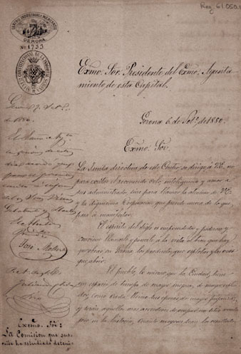 Carta de Centro Industrial y Mercantil, presidit per Josep Oriol Barrau, a l'Ajuntament de Girona. 1881