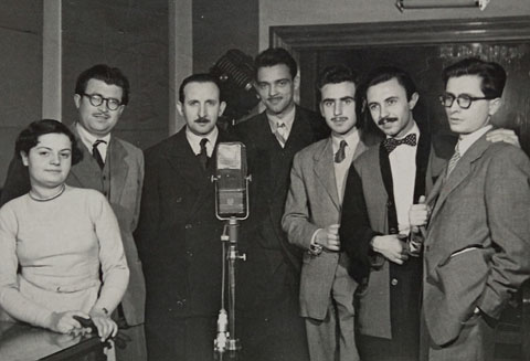 Els membres de Postectura entrevistats a Ràdio Nacional de Barcelona amb motiu de la inauguració de la seva exposició a les Galeries Laietanes. 1950