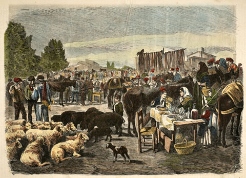 La fira de Sant Tomàs. Mercat de bestiar. 1870