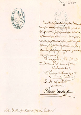 Carta de la Societat Odalisca de Girona a l'Ajuntament de Girona. Es convida l'alcalde a uns balls de màscares a les sales del local de la societat al carrer Albereda. 1886