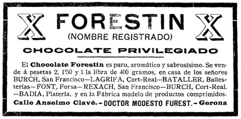 Anunci d'un dels productes del Dr. Furest, un cop ja ainstal·lat al carrer d'Anselm Clavé