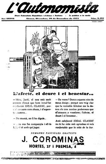 Anunci publicat al diari 'L'Autonomista' el 29/12/1933