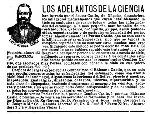 Anunci de la farmàcia Pérez Xifra publicat al 'Diario de Gerona de Avisos y Notícias' del 8/10/1902