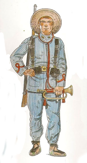 Uniforme de la Guerra de Cuba. Corneta del 1r Batalló del Regiment de Caçadors de Barcelona núm. 3